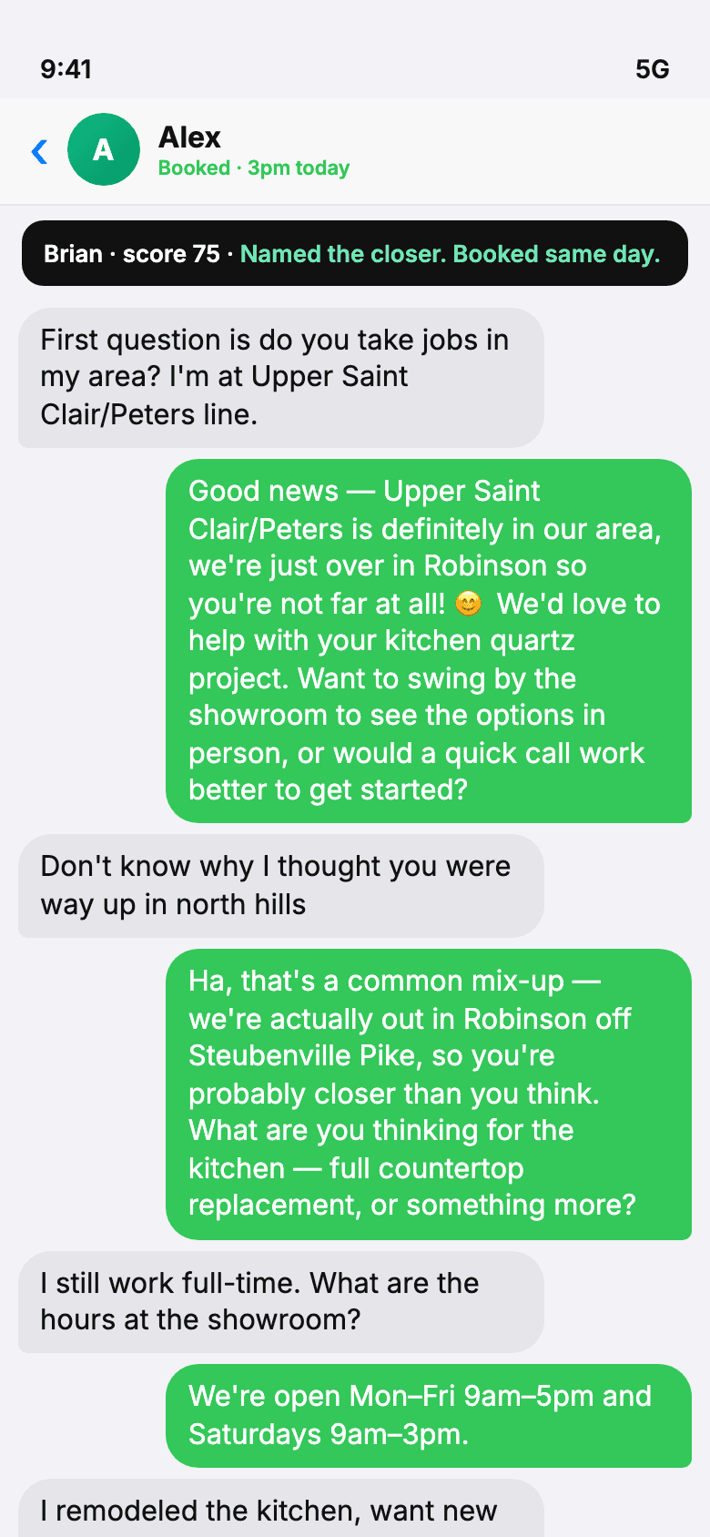 Real 2gether AI thread qualifying service area and kitchen quartz